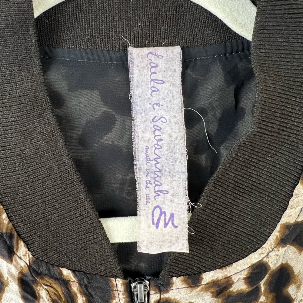 Laila & Savannah Leopard Print 100% Silk Bomber J… - image 3